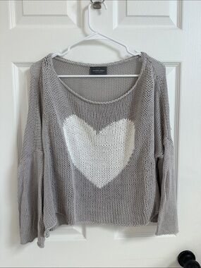 Wooden Ships Gray Scoop Neck Sweater with White Heart